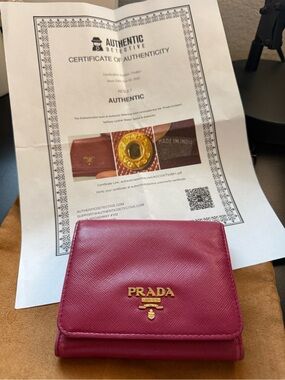 Prada Saffiano Leather Compact Wallet w/ COA